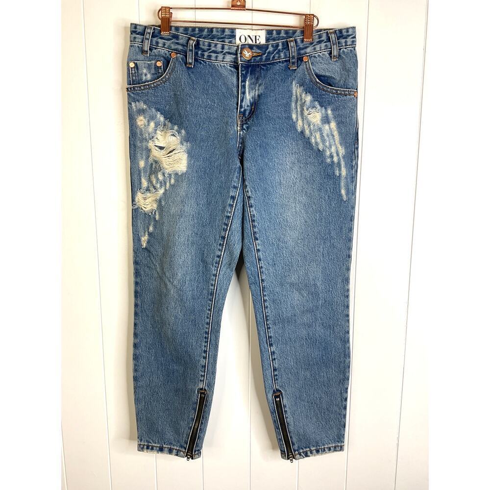 One x OneTeaspoon Trashed Freebirds Low Waist Short Rise‎ Rigid Skinny Leg Jeans